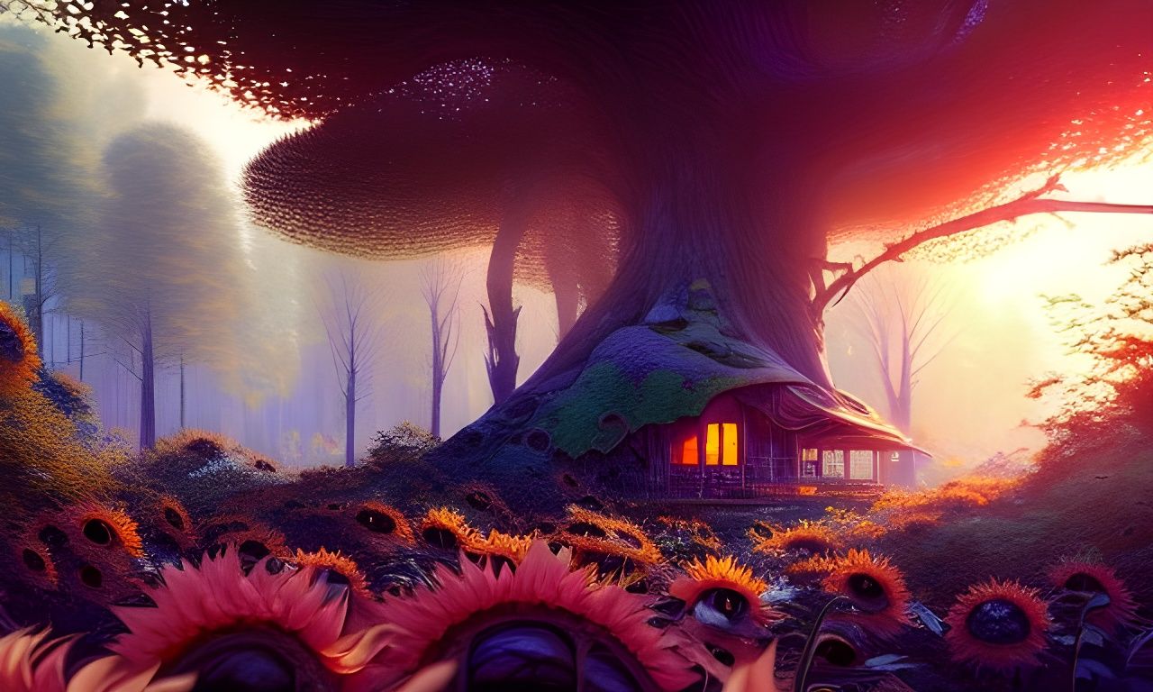 Cozy Treehouse in Mystical Sunflower Forest