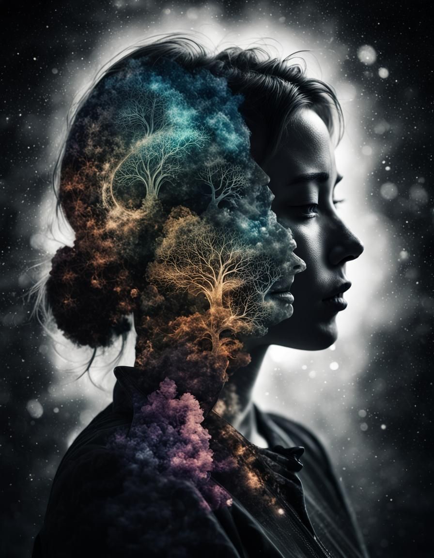 Cosmic Fantasy Portrait in Double Exposure