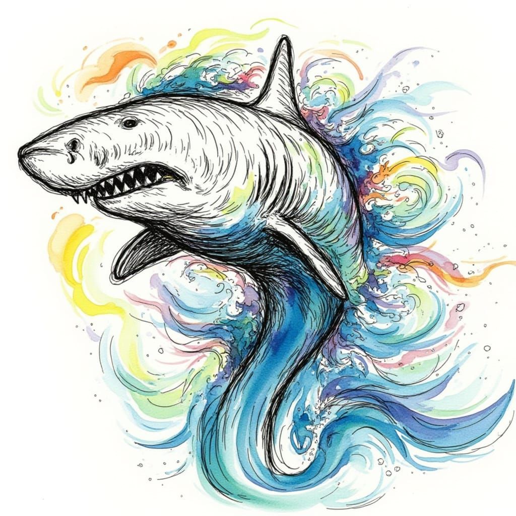 Majestic Shark in Sketchy Splash Art Style