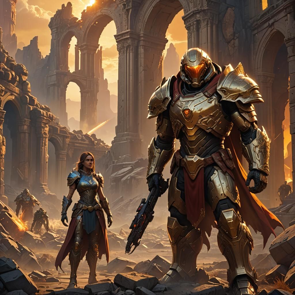 Epic Fantasy Heroes in War Zone: Unreal Engine 5