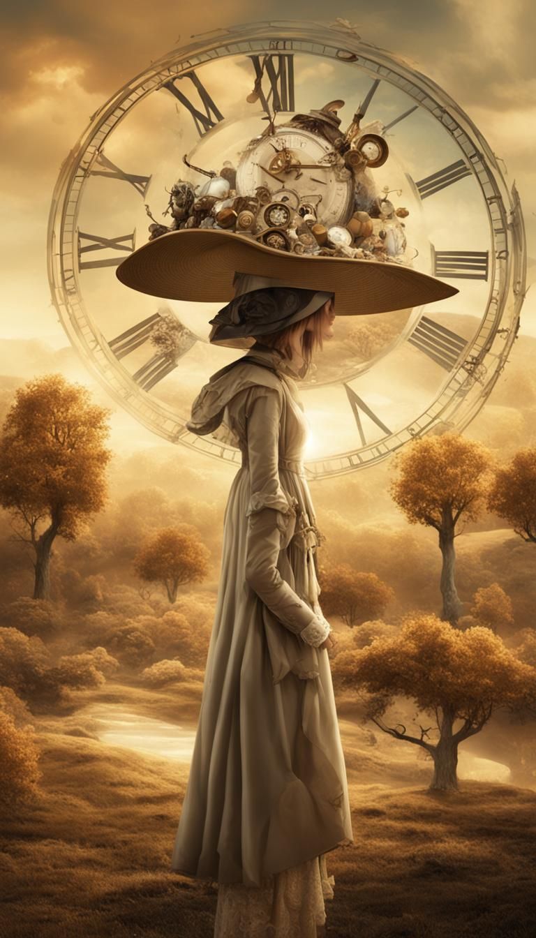 Surreal Woman with Melting Clock Hat