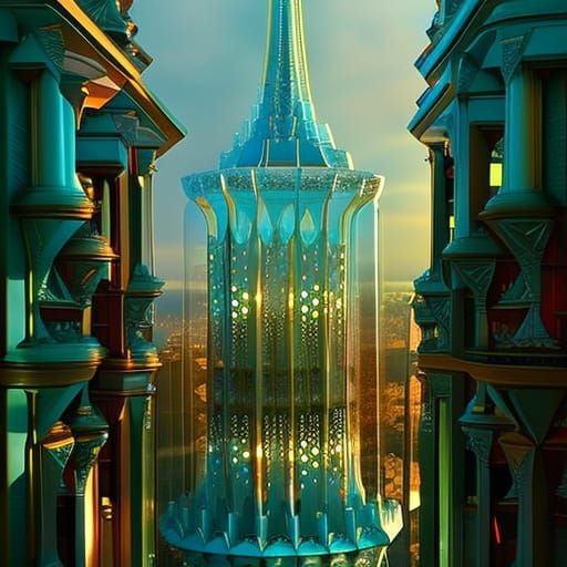 Sparkling Crystal Towers in a Cityscape