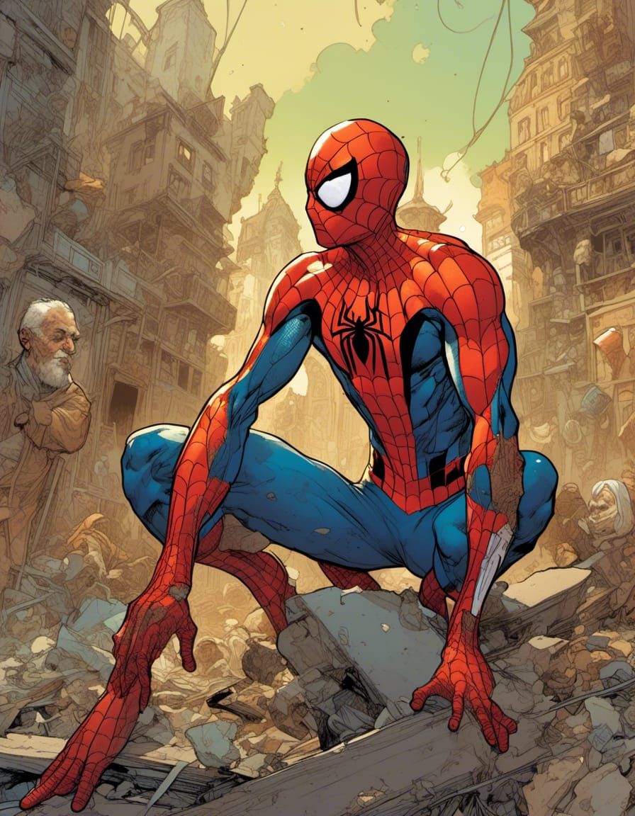 Middle-Aged Spider-Man as Comic Book Art