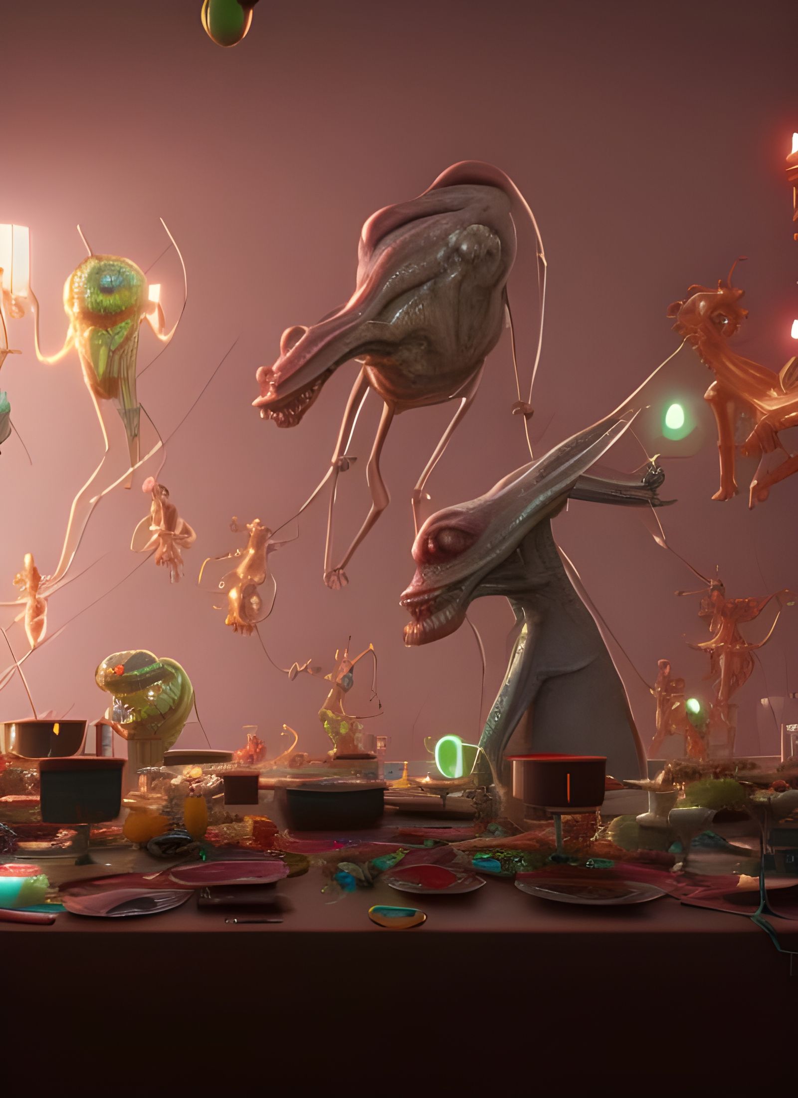 Grotesque Alien Feast in Surreal Style