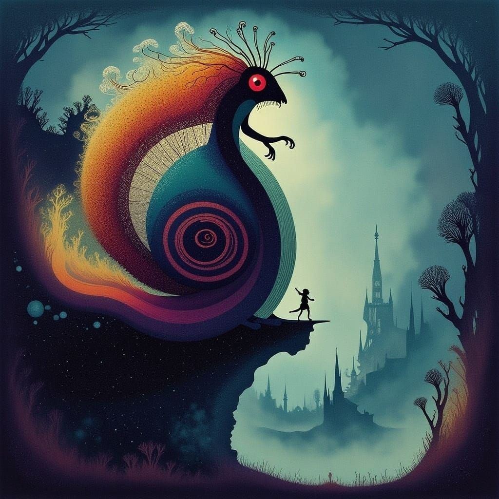 Fantasy Woman at Cliff Edge in Comic Book Style