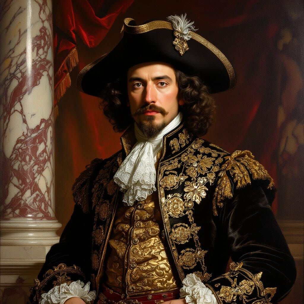 Duke in Baroque Attire, Dramatic Chiaroscuro Portrait