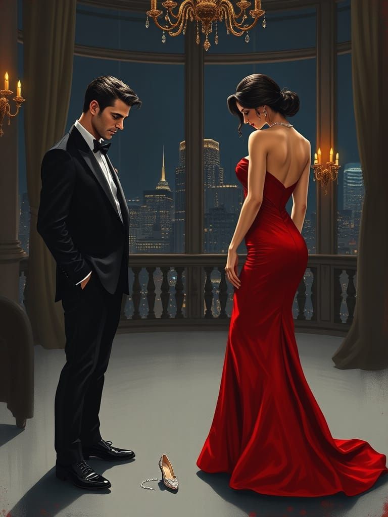 Dark Billionaire Romance Cinderella Illustration in High-Fas...