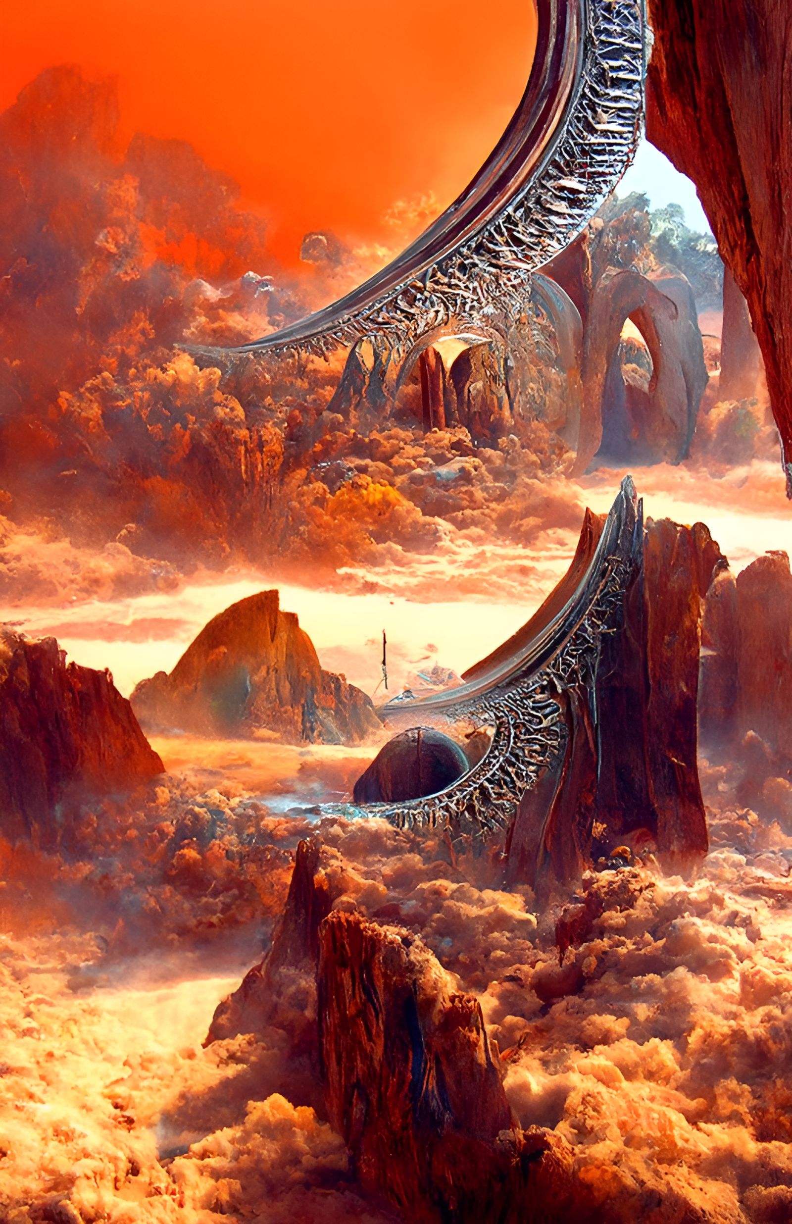 Circular Stargate Opens to Mechanical Alien World