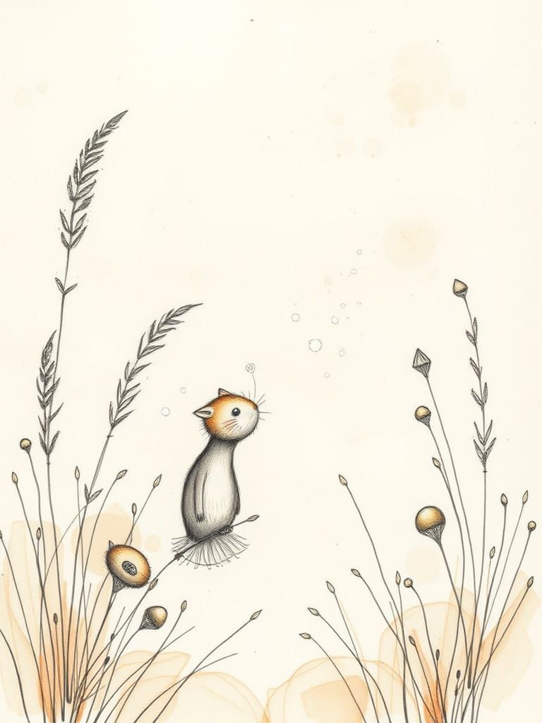 Whimsical Watercolor-Inspired Sketch with Delicate Linework...