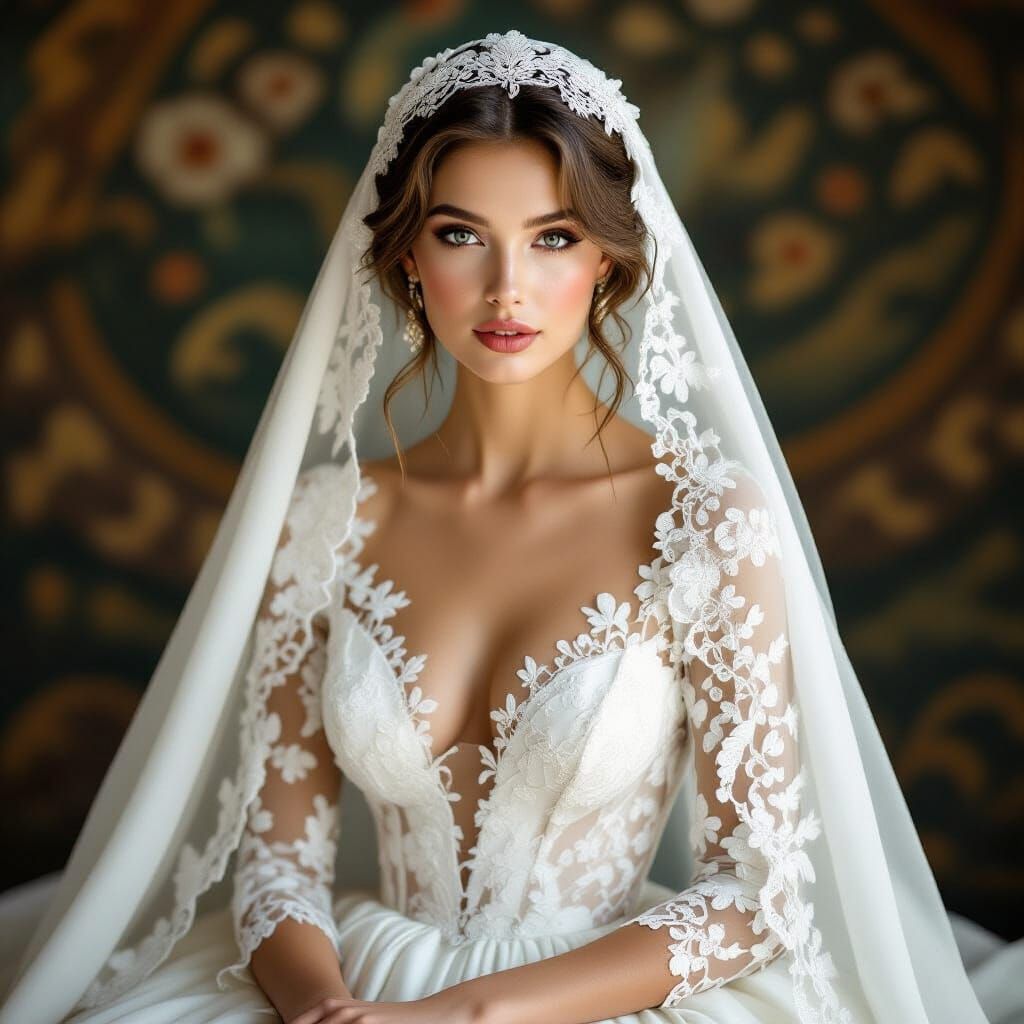 Woman in Embroidered Gown, Art Nouveau Style