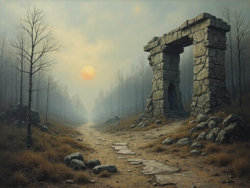 Post-Apocalyptic Wasteland in Cracked Oil Painting Style