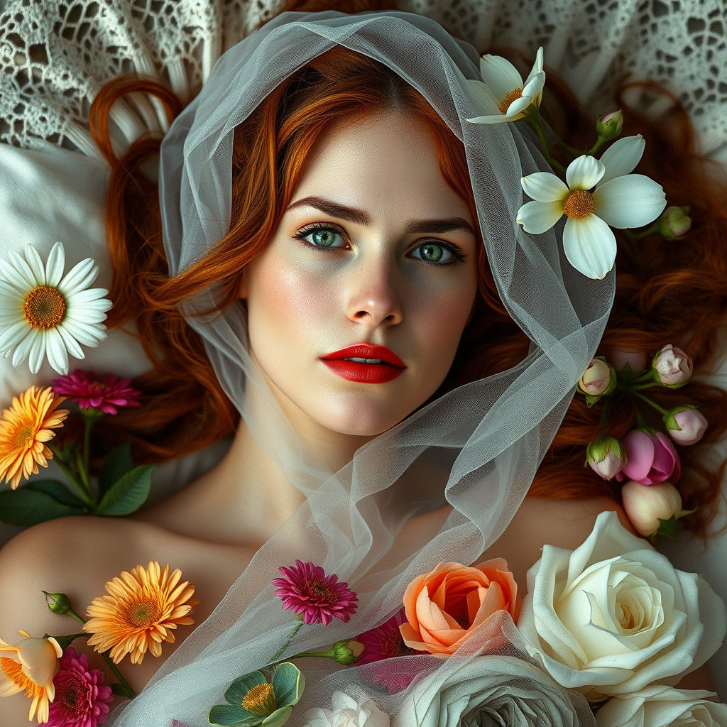 Sensual Pre-Raphaelite Beauty in Floral Whimsy