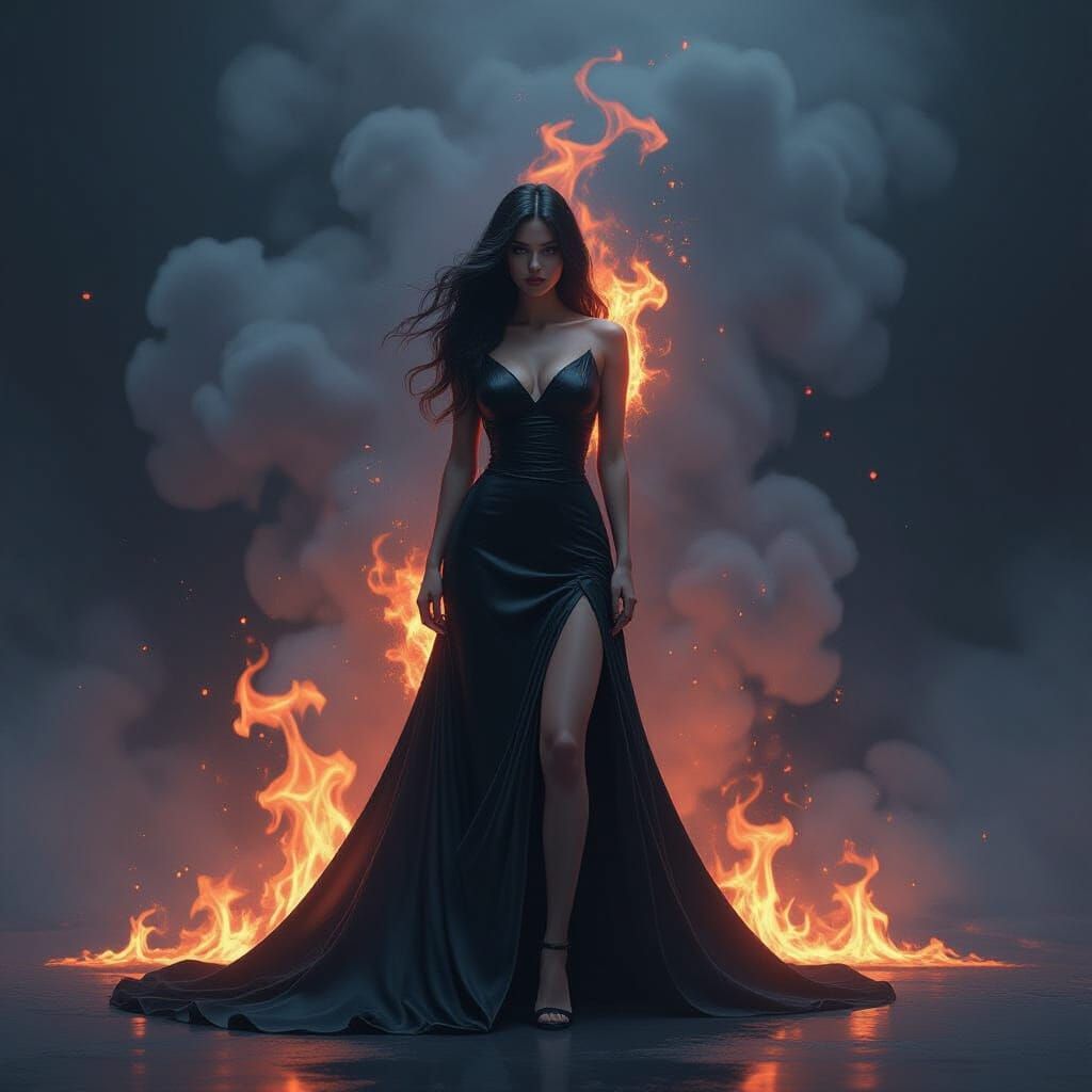 Woman Engulfed in Flames: Futuristic Neon Art