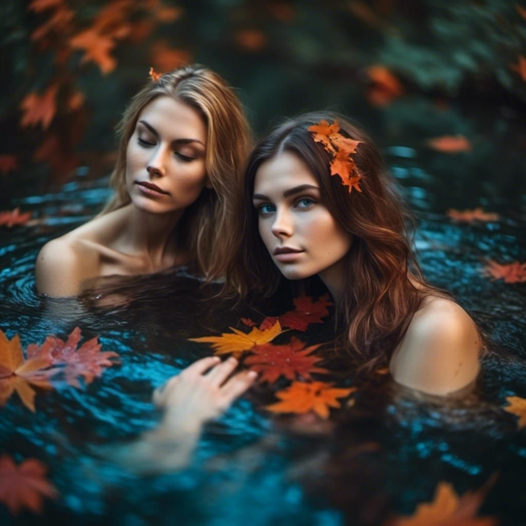 Two Witches Bathing in a Magic Lake
