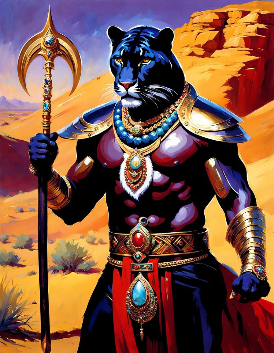 Panther God in Desert Twilight: Impressionistic Portrait
