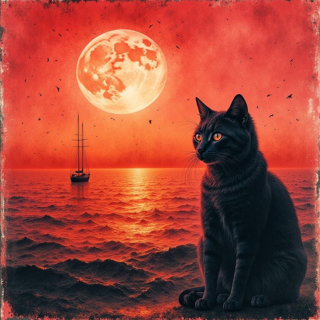 Cat Sails the Seas: Monotype Printmaking Style