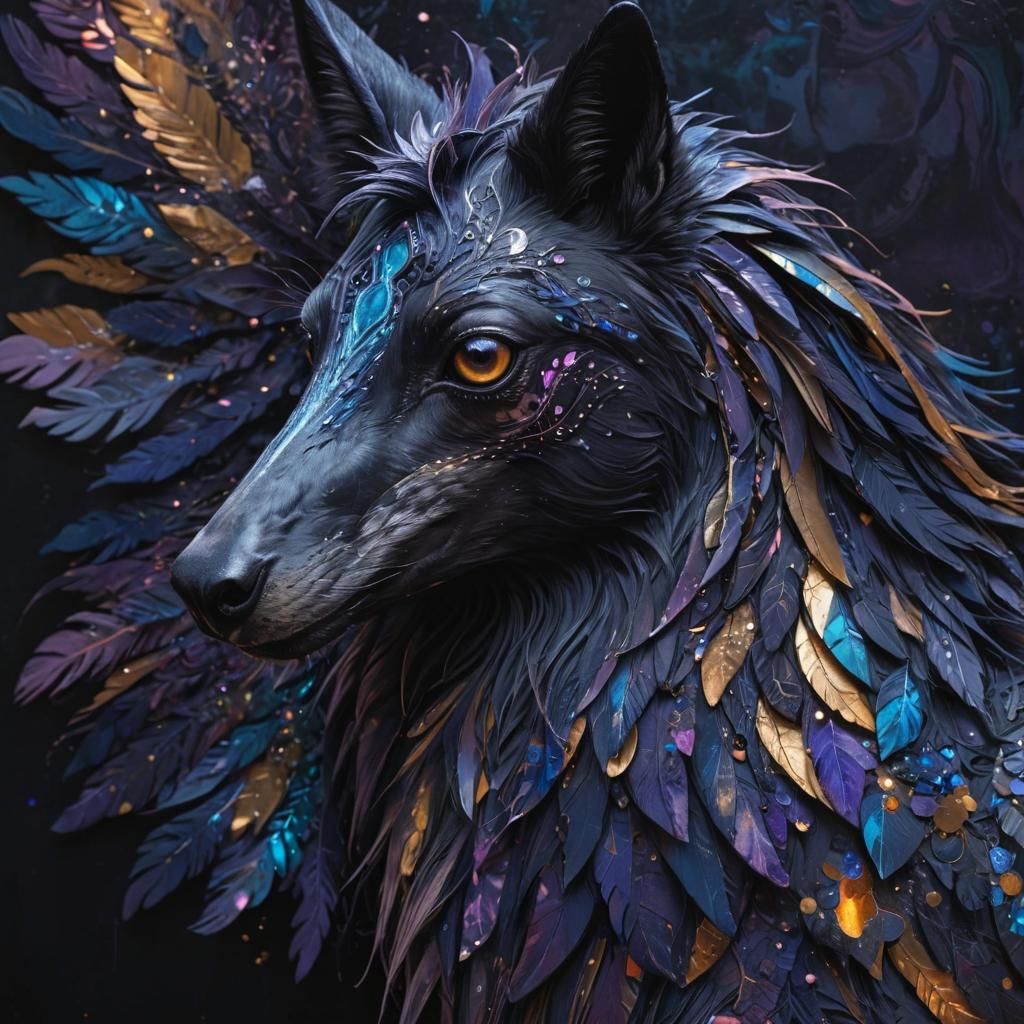 Opal Raven Horse Fox Hybrid in Abstract Expressionism