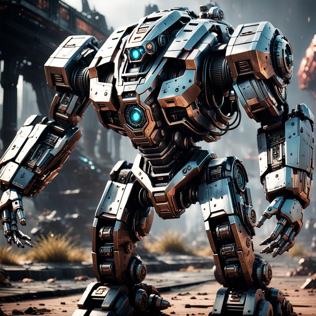 Futuristic War Mech Ground View in 8K