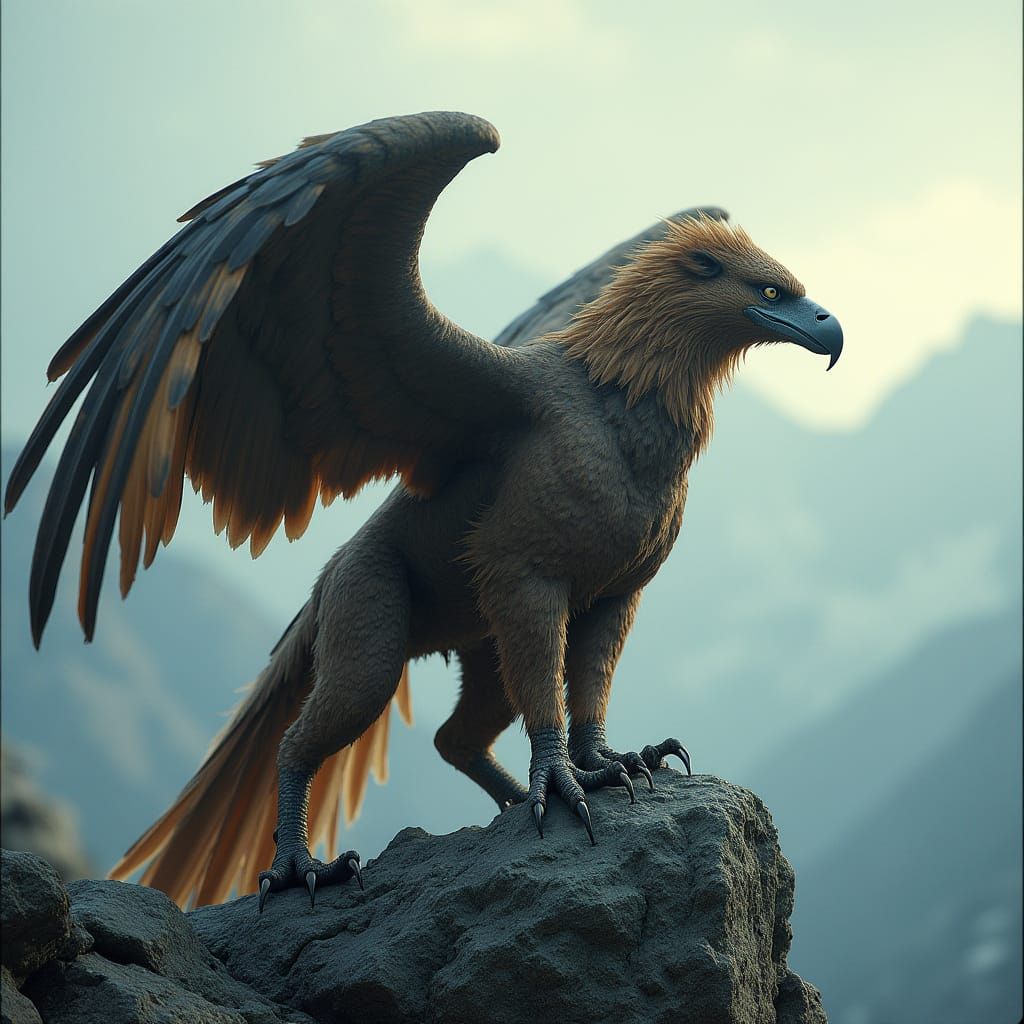 Regal Griffin Dominates Rocky Mountains Landscape in Photore...