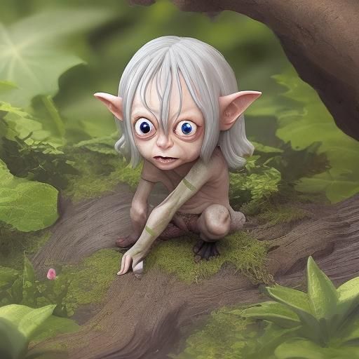 Chibi Gollum in the Shire Fantasy Illustration