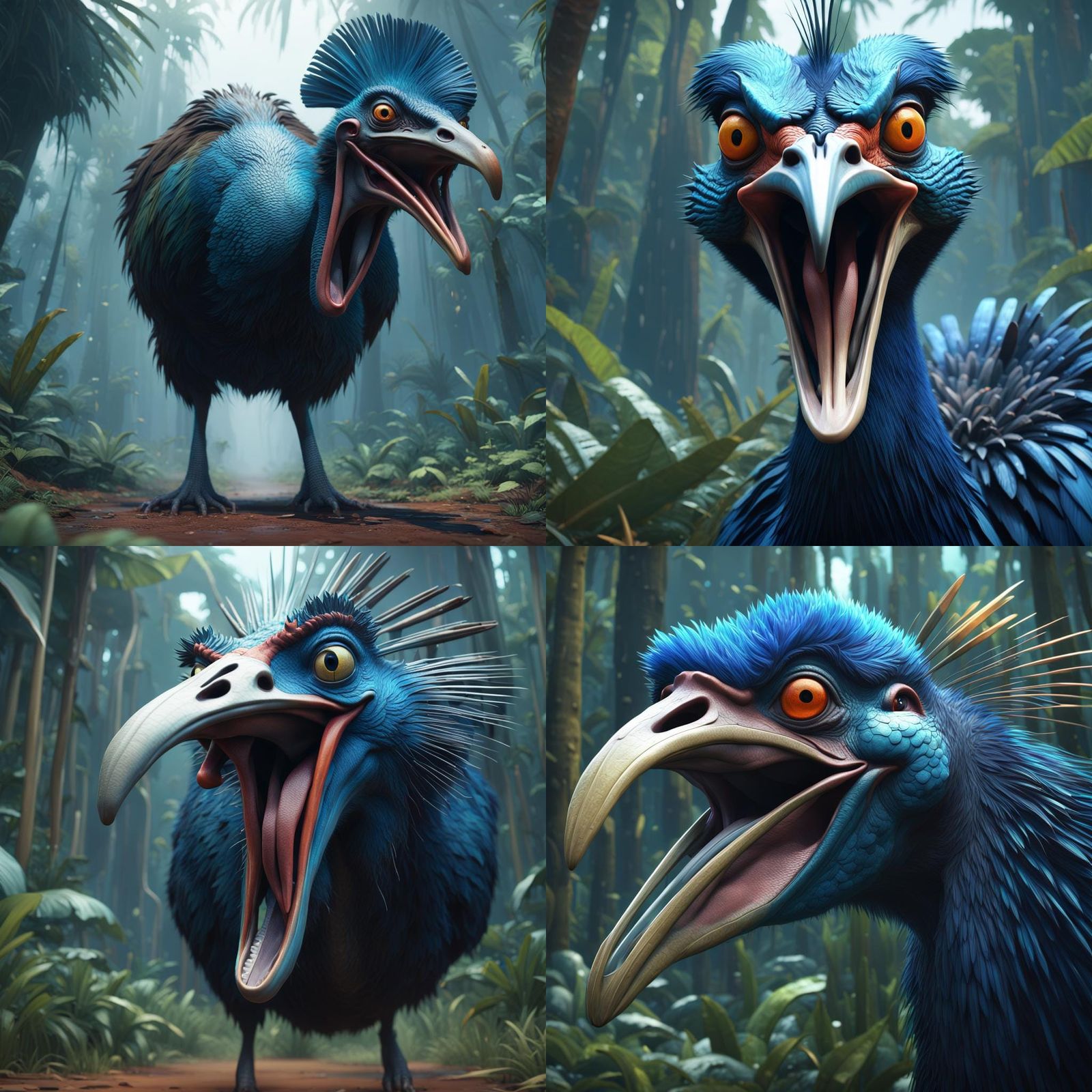 Frightened Cassowary in Ghibli-Style 3D Render