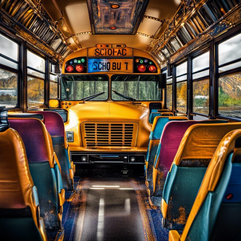 Hyperrealistic School Bus in Acrylic Style