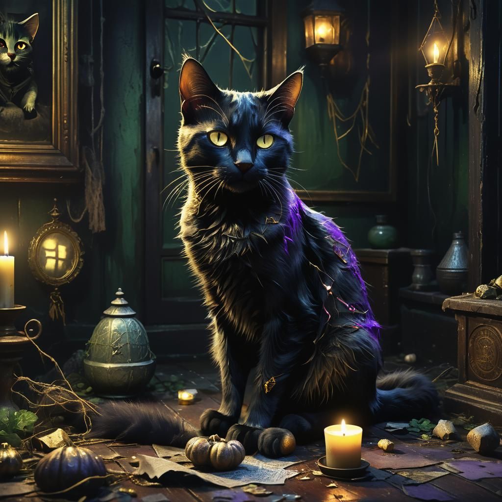 Haunted House Cat in Hyperrealistic Digital Art