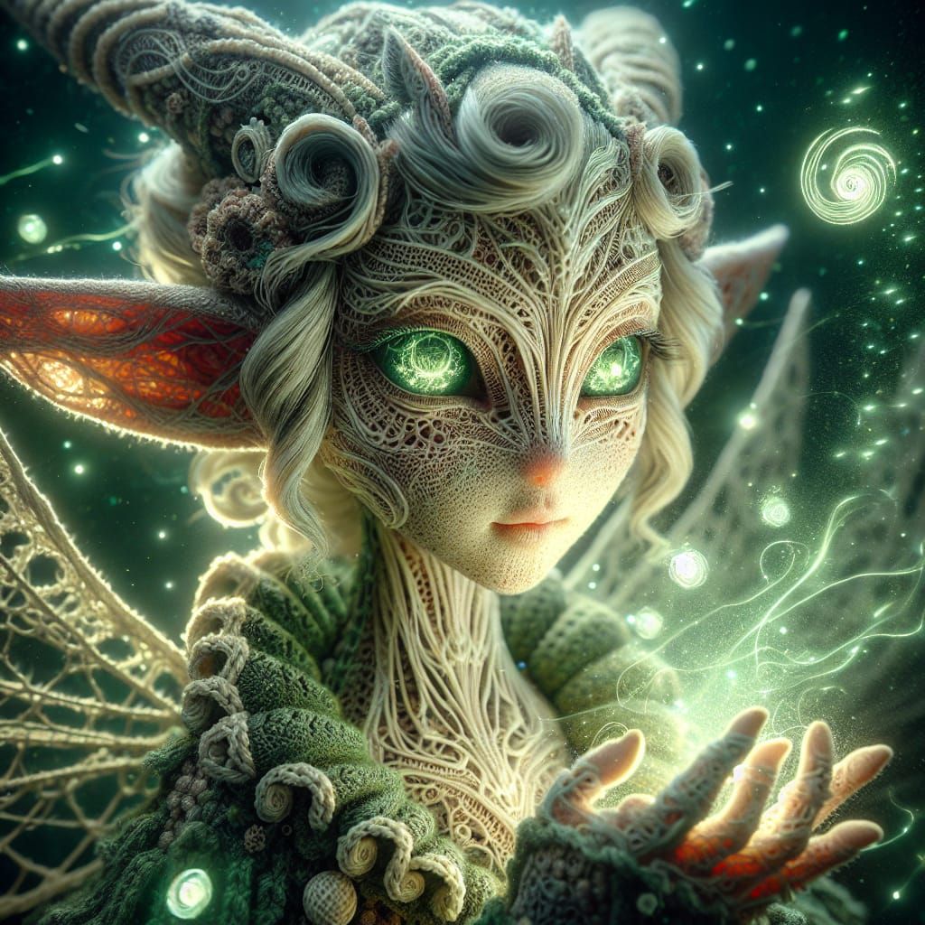 Bioluminescent Alien Elf Portrait in Rococo Style