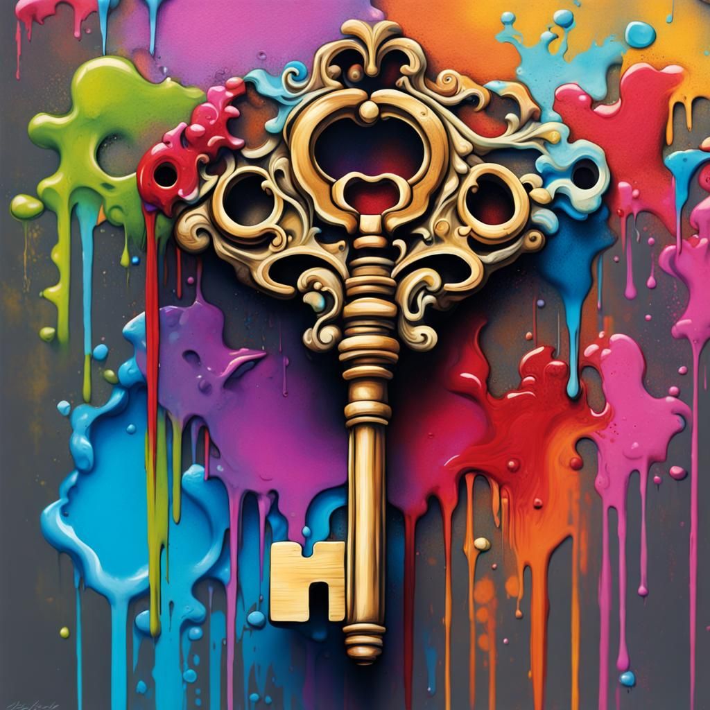 Graffiti Art: Ornate Key in Spray Paint