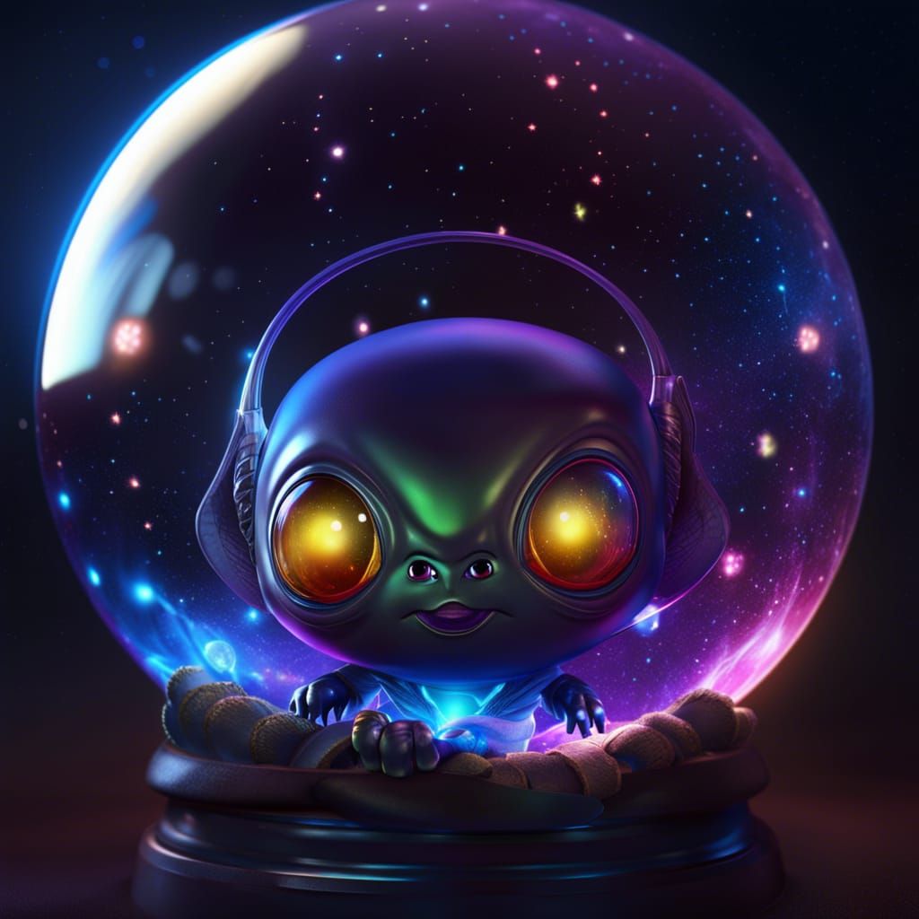Baby Alien with Galaxy Orb: Fantasy Concept Art