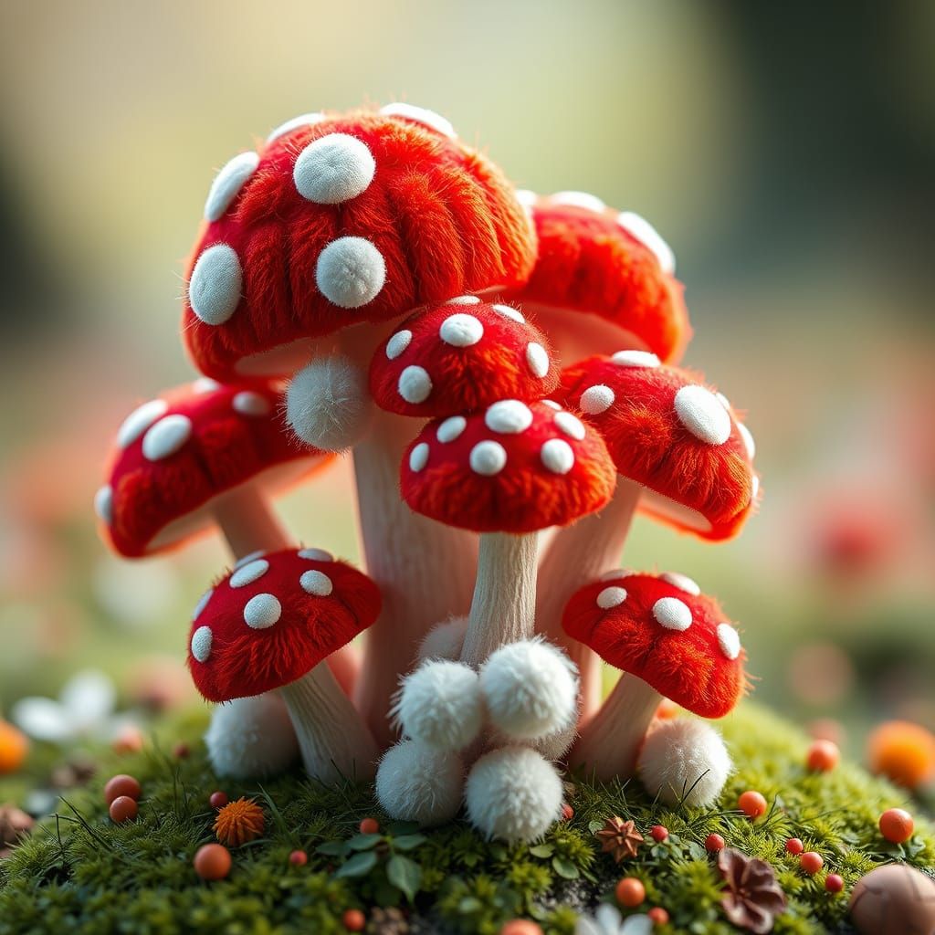 Vibrant Pom Pom Mushroom Sculpture Art