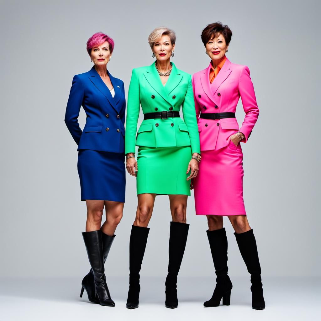 Neon Skirt Suits on Three Businesswomen