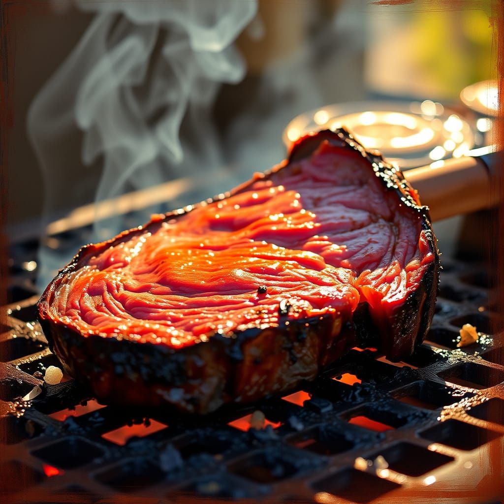 Juicy Asado Sizzling on Grill in Impressionist Style