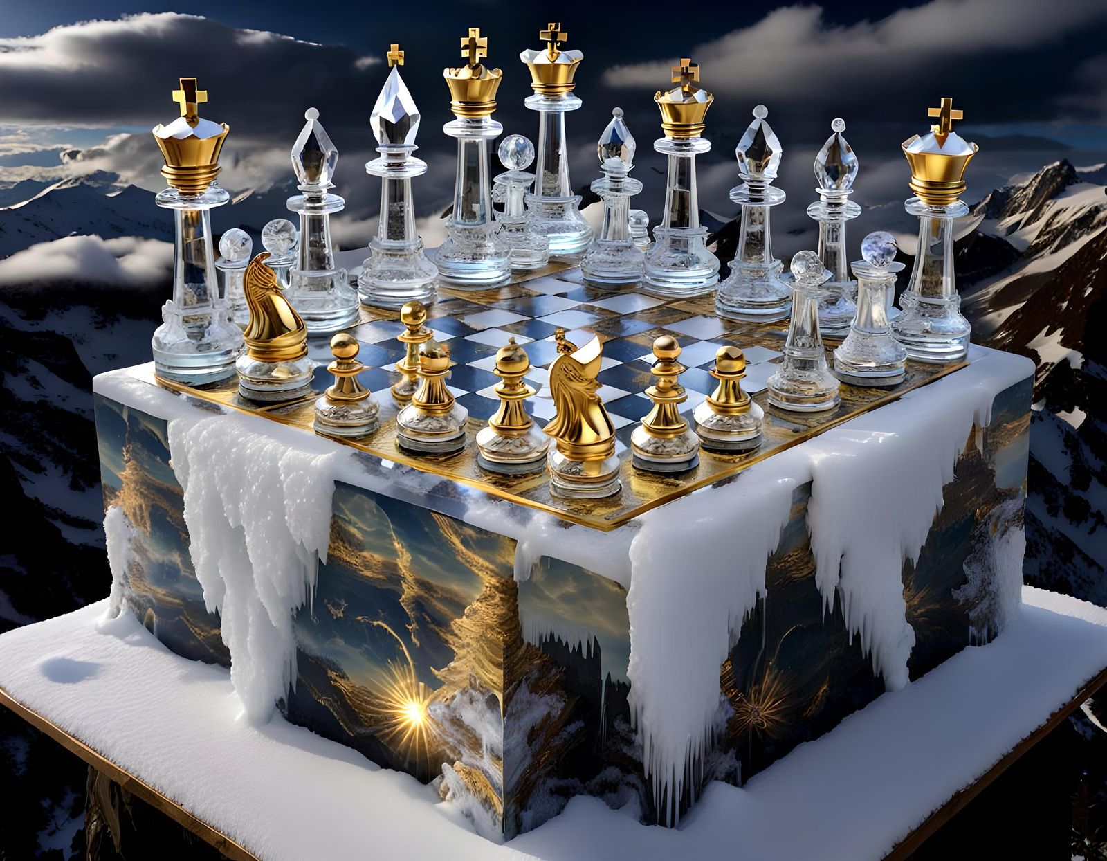 Crystal Chess Kingdom with White Glitch Art
