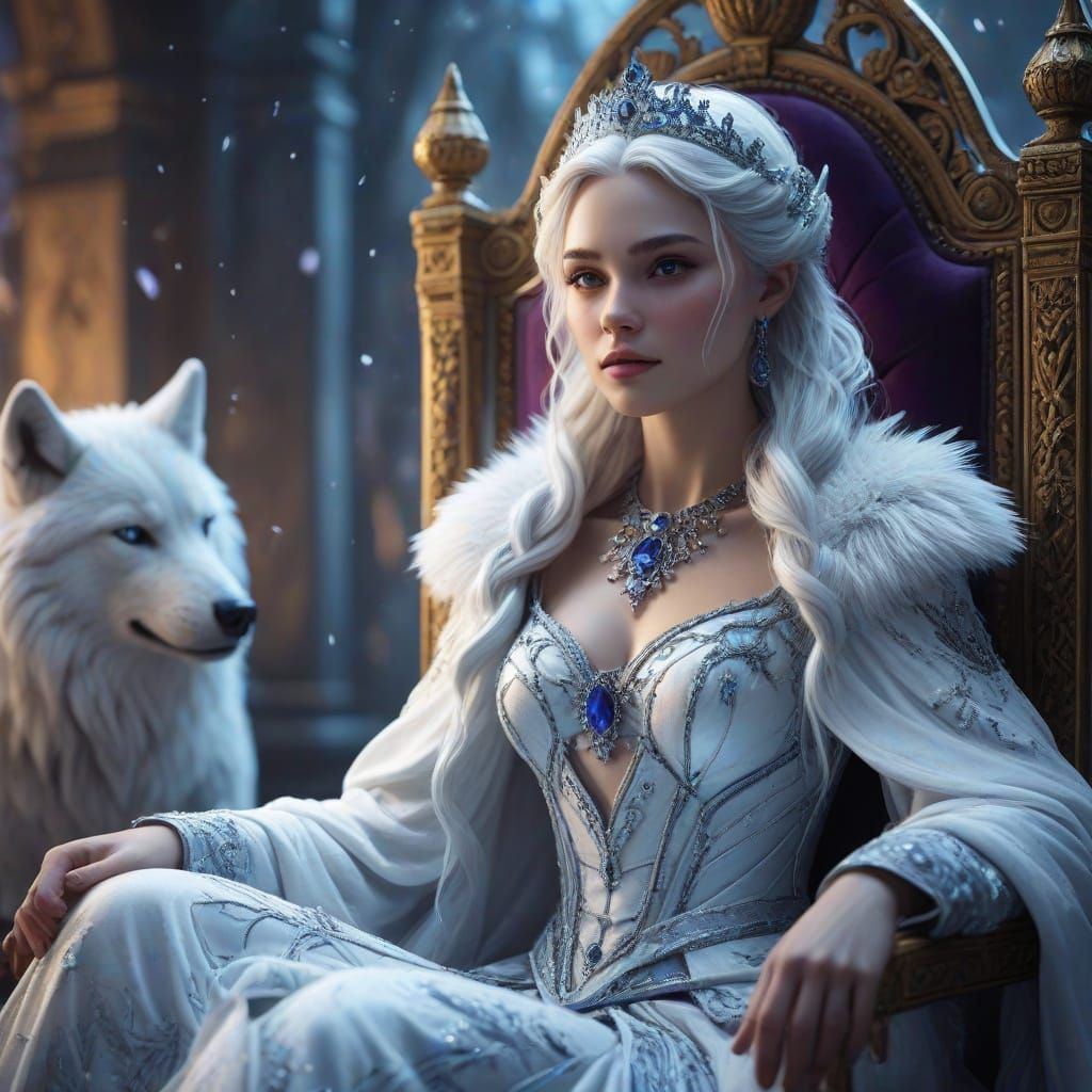 Majestic Snow Queen Reigns in Vibrant Fantasy Realm