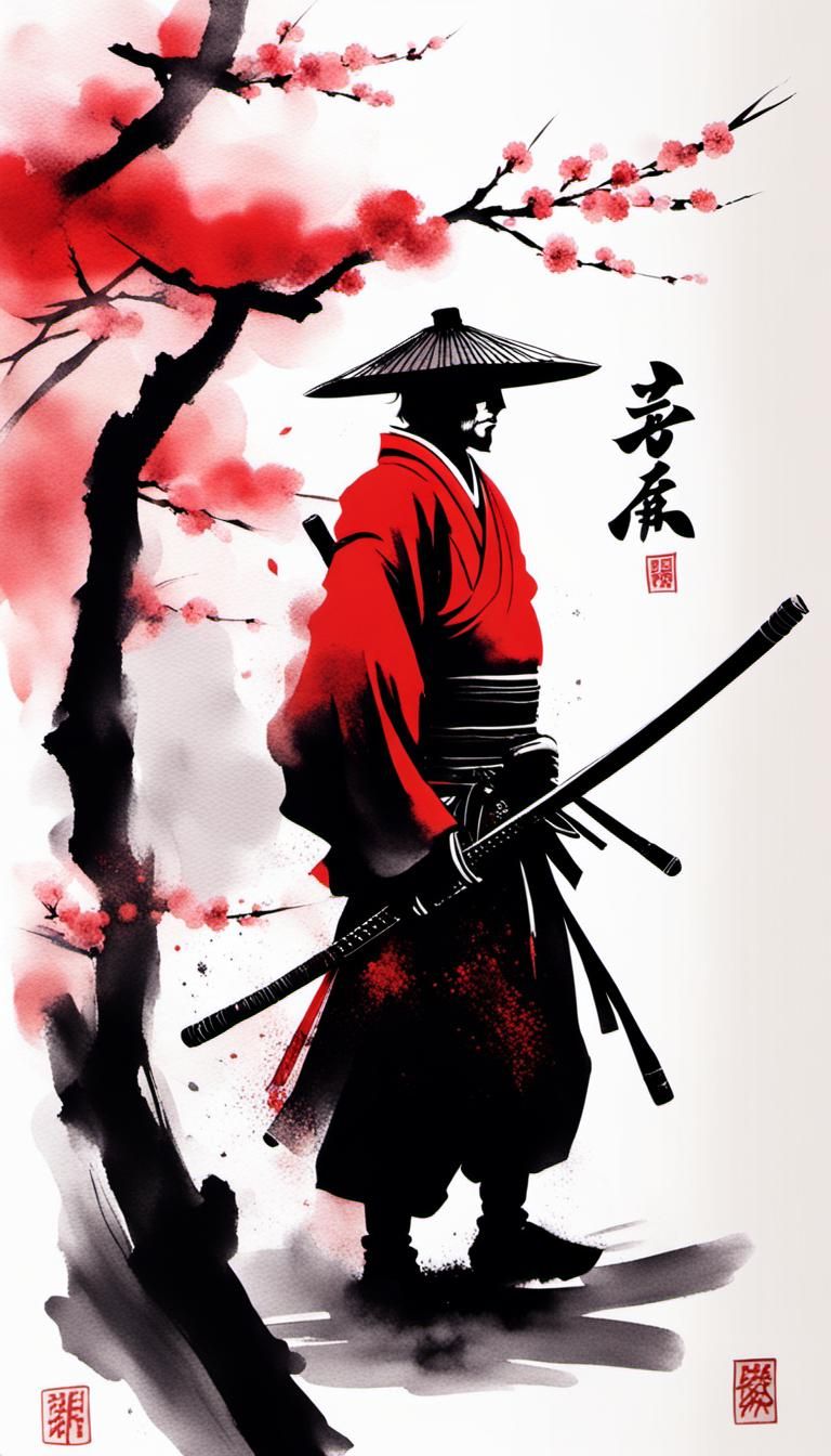 Minimalist Samurai in Ink Painting Style