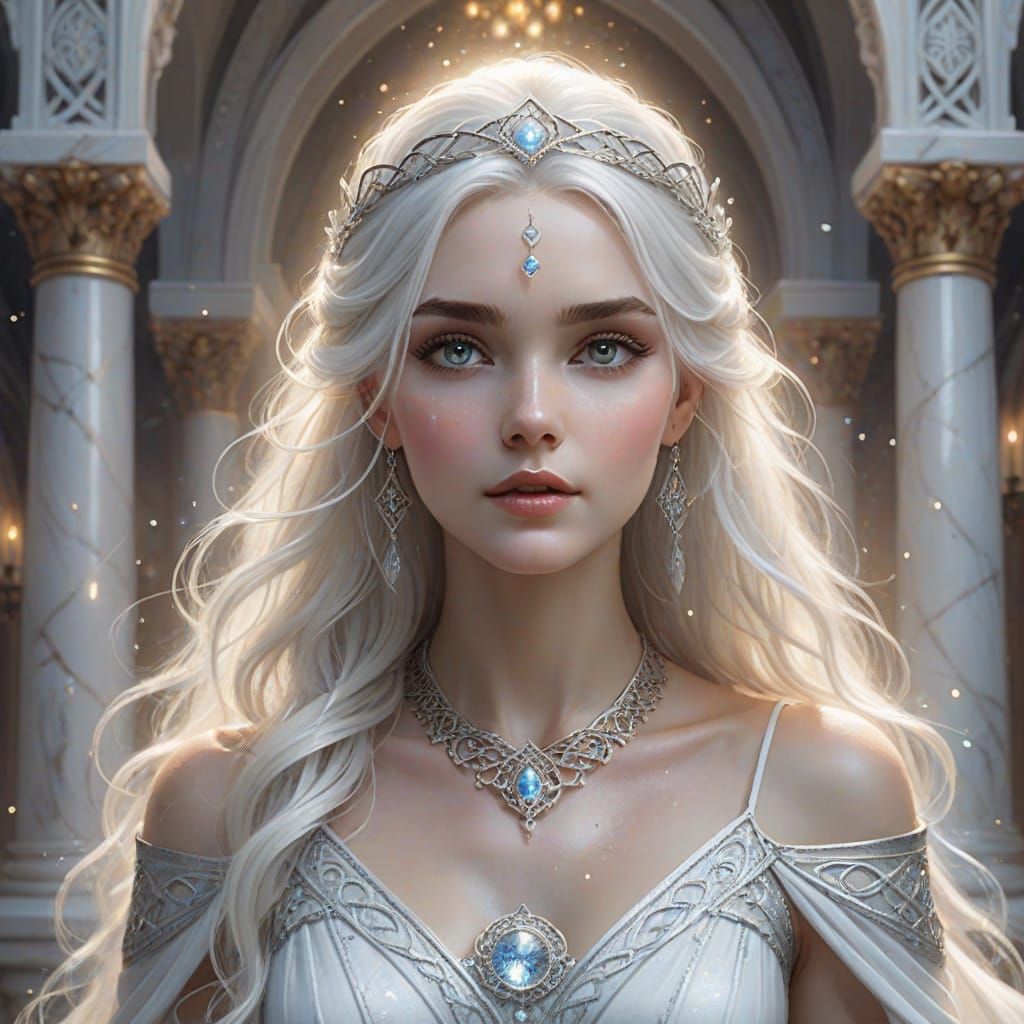 Ethereal Fae Queen in Whimsical White Throne Room