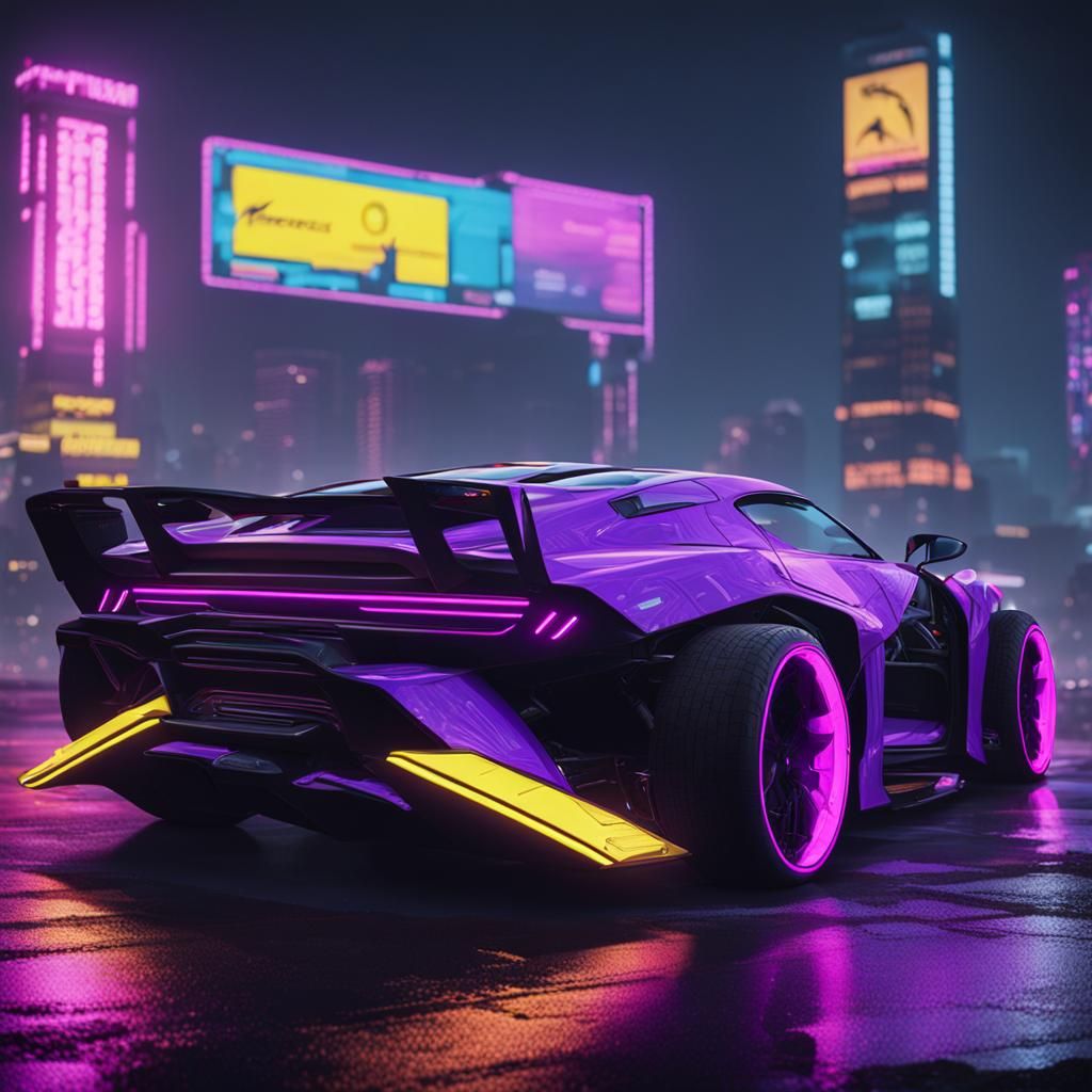Cyberpunk Sports Car in Neon Cityscape