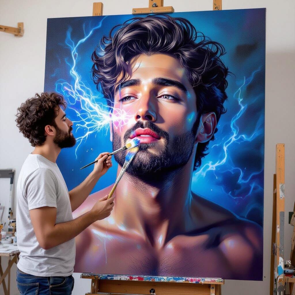 Artist Creates Adonis From Plasma Energy on Canvas