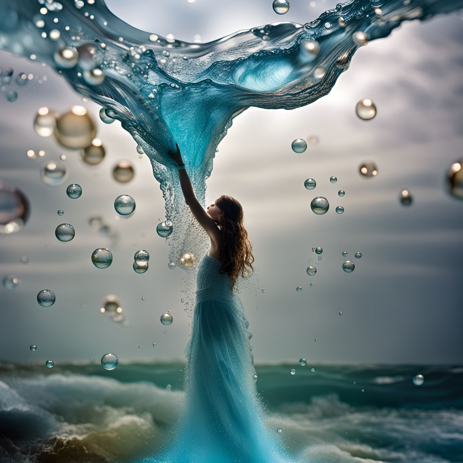 Flowing Water with Bubbles and Waves