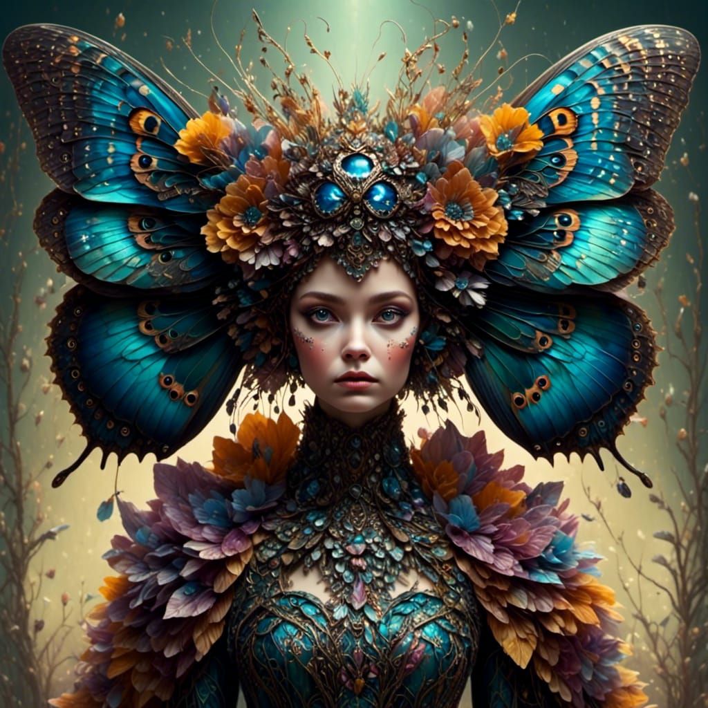 High Fashion Woman in Fairy Moth Gown