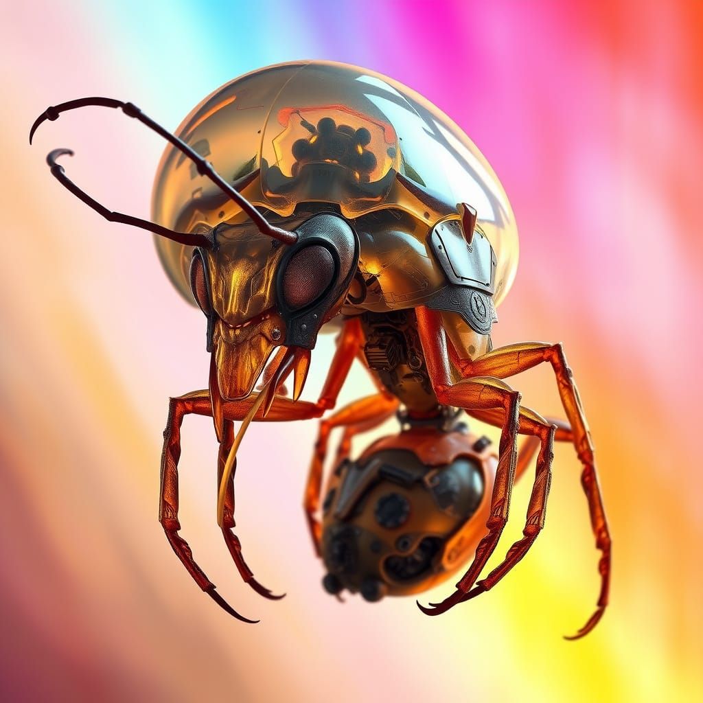 Biomechanical Jellyfish-Ant Hybrid in Vibrant Futuristic Lan...