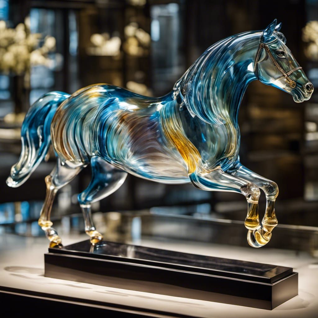 Translucent Blown Glass Horse in Art Gallery