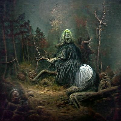 Terrifying Hag in Forest, Horror Illustration