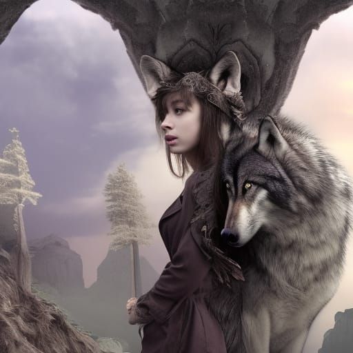 Dramatic Digital Painting of a Wolf Girl