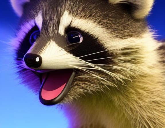 Fluffy Baby Raccoon Smiling: 3D Digital Art
