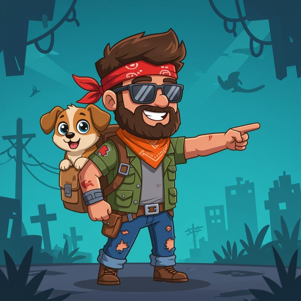 Cartoon Survivor Character and Puppy Mobile Game Sprite