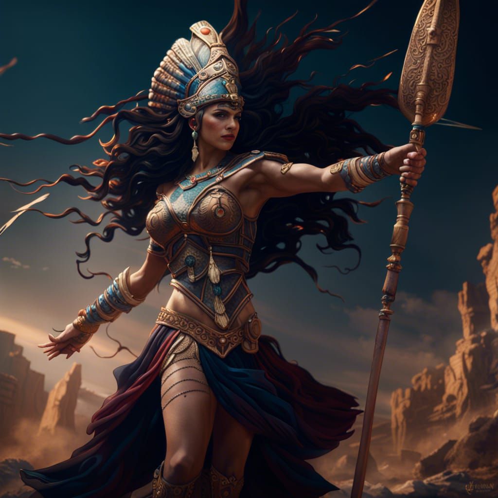Goddess Ishtar Throwing a Spear: Fantasy Concept Art