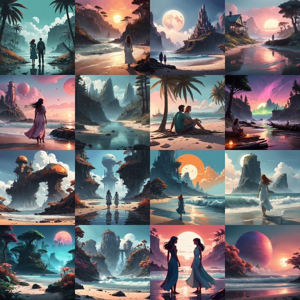 Ethereal Beach Romance in Vibrant Fantasy