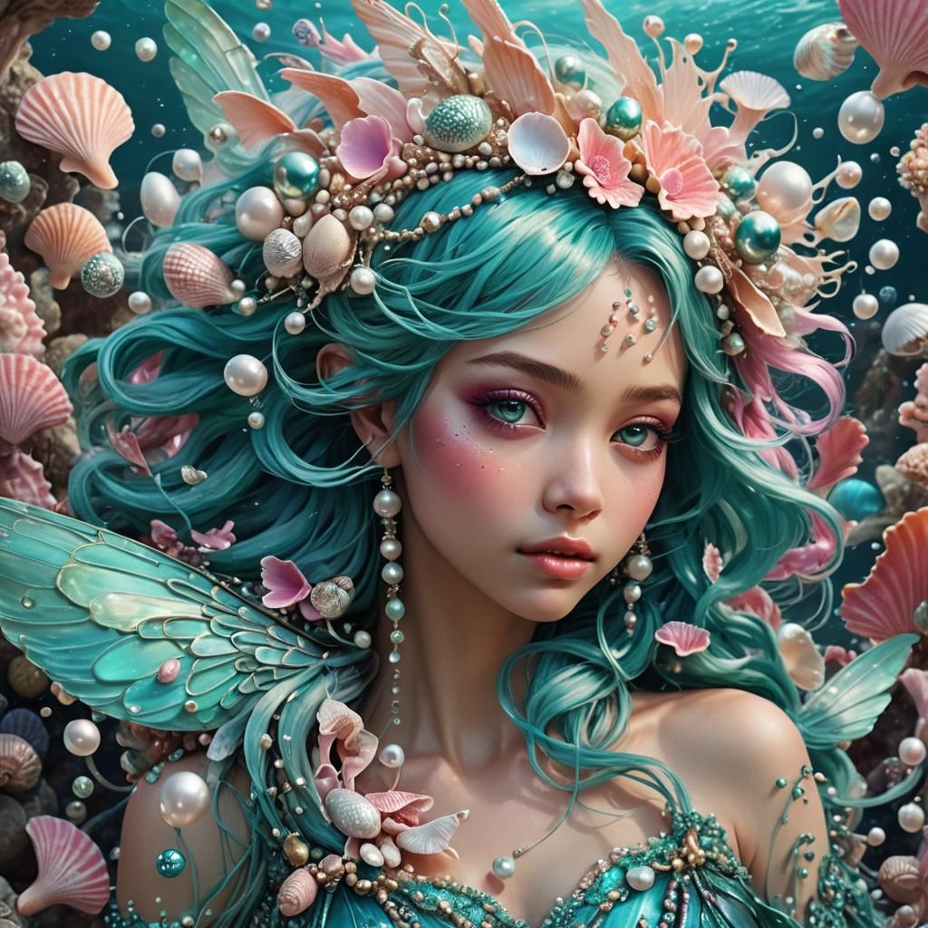 Fairy with Seashells and Pearls in Digital Painting